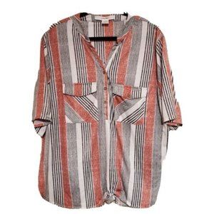 Love Potion Womens Blouse Size 3X Red Black Striped Short Sleeve Top Plus Comfy